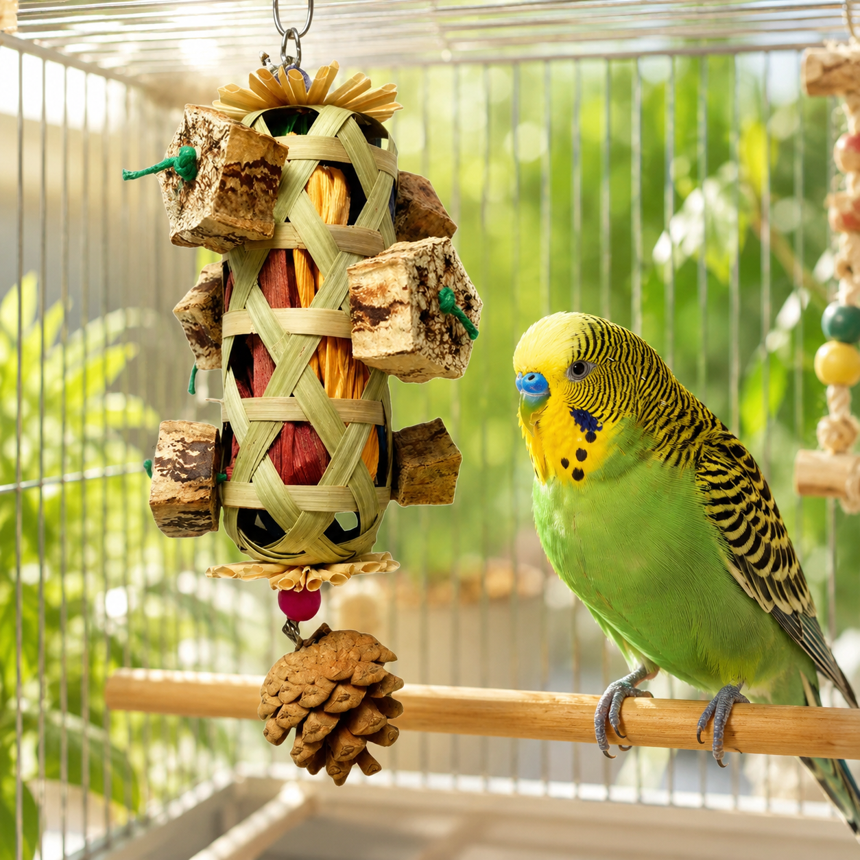 Jouet à mâcher en bois naturel pour perroquet