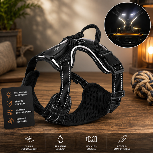 Harnais lumineux LED rechargeable pour chien