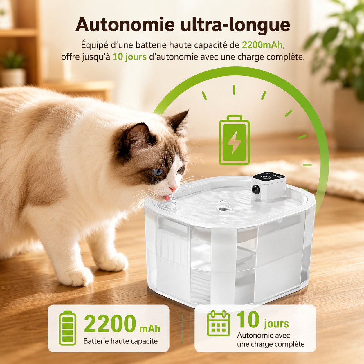 Fontaine à eau sans fil 2200 mAh pour chat