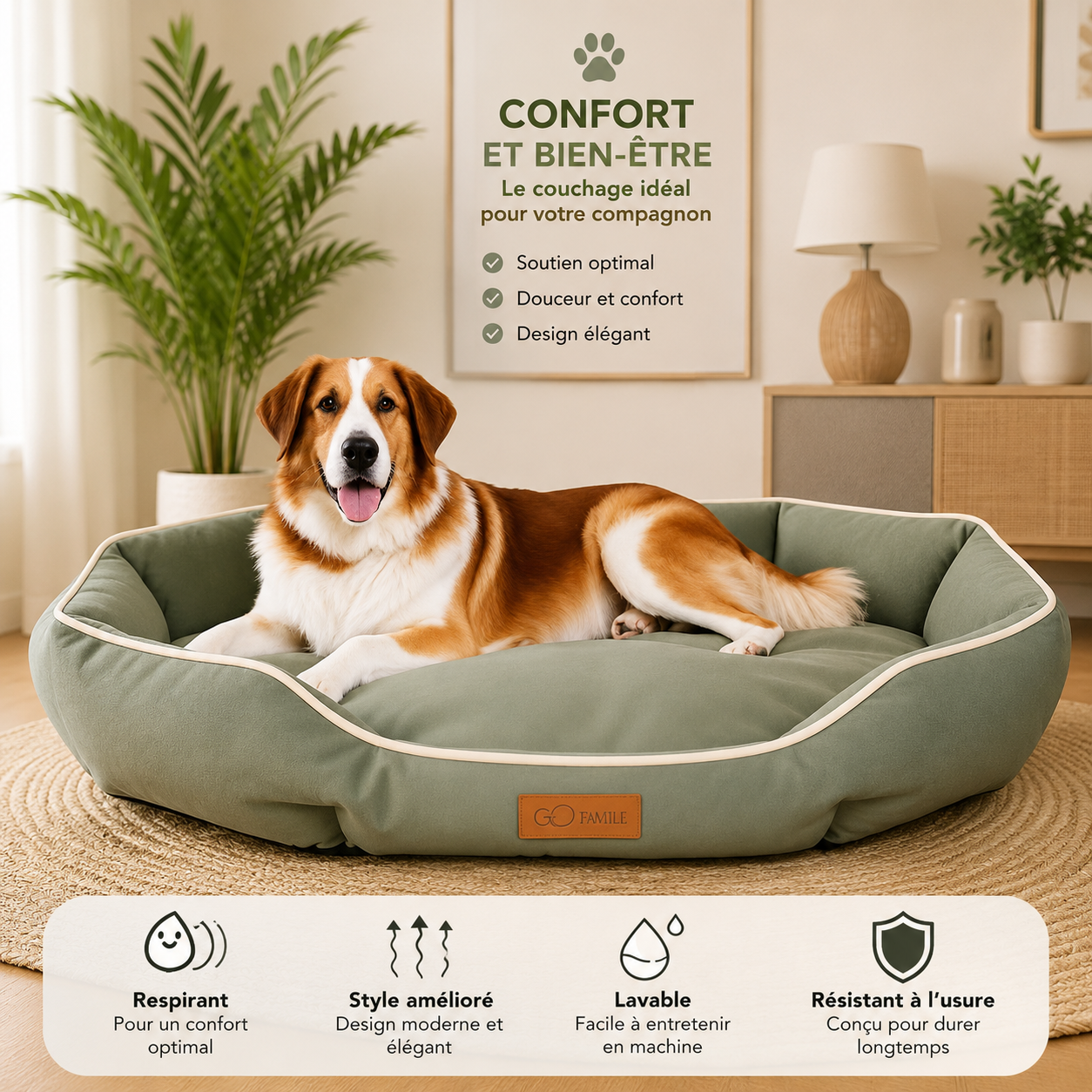 Couchage moelleux antidérapant pour chien et chat