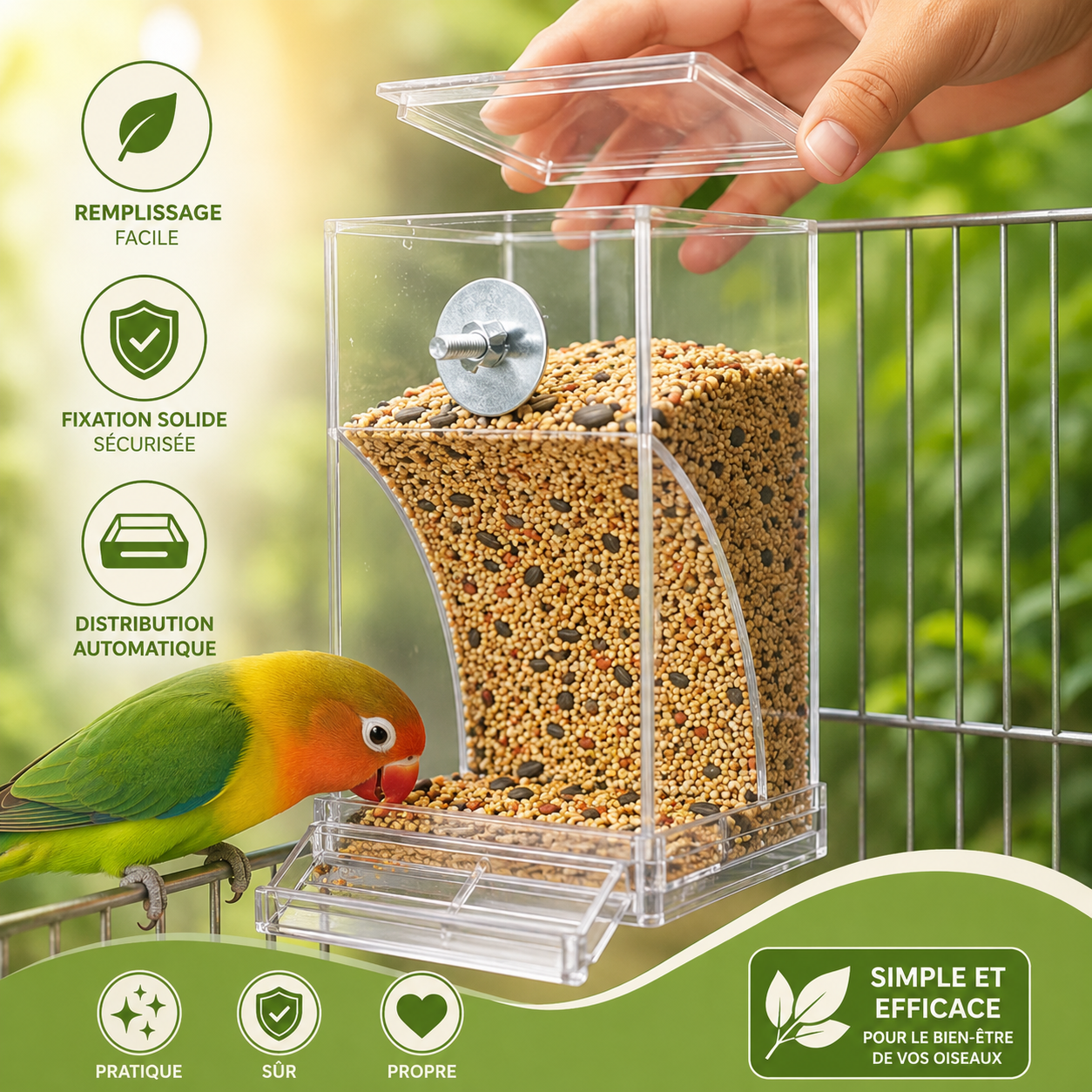 Mangeoire anti-gaspillage pour oiseaux