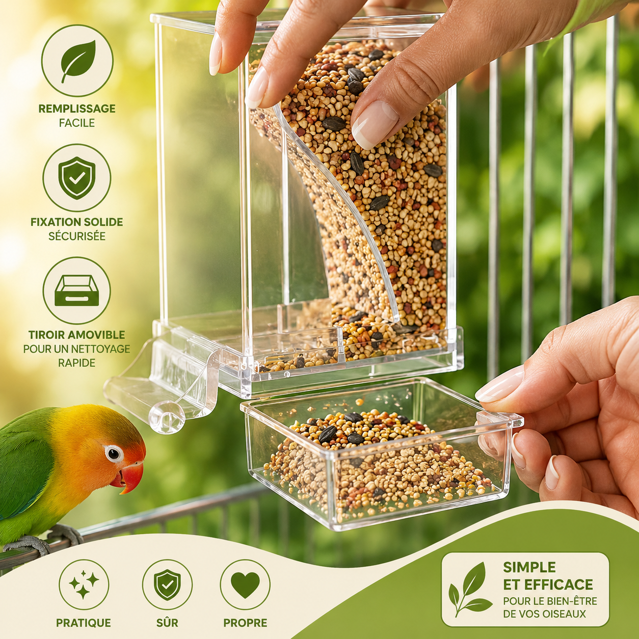 Mangeoire anti-gaspillage pour oiseaux