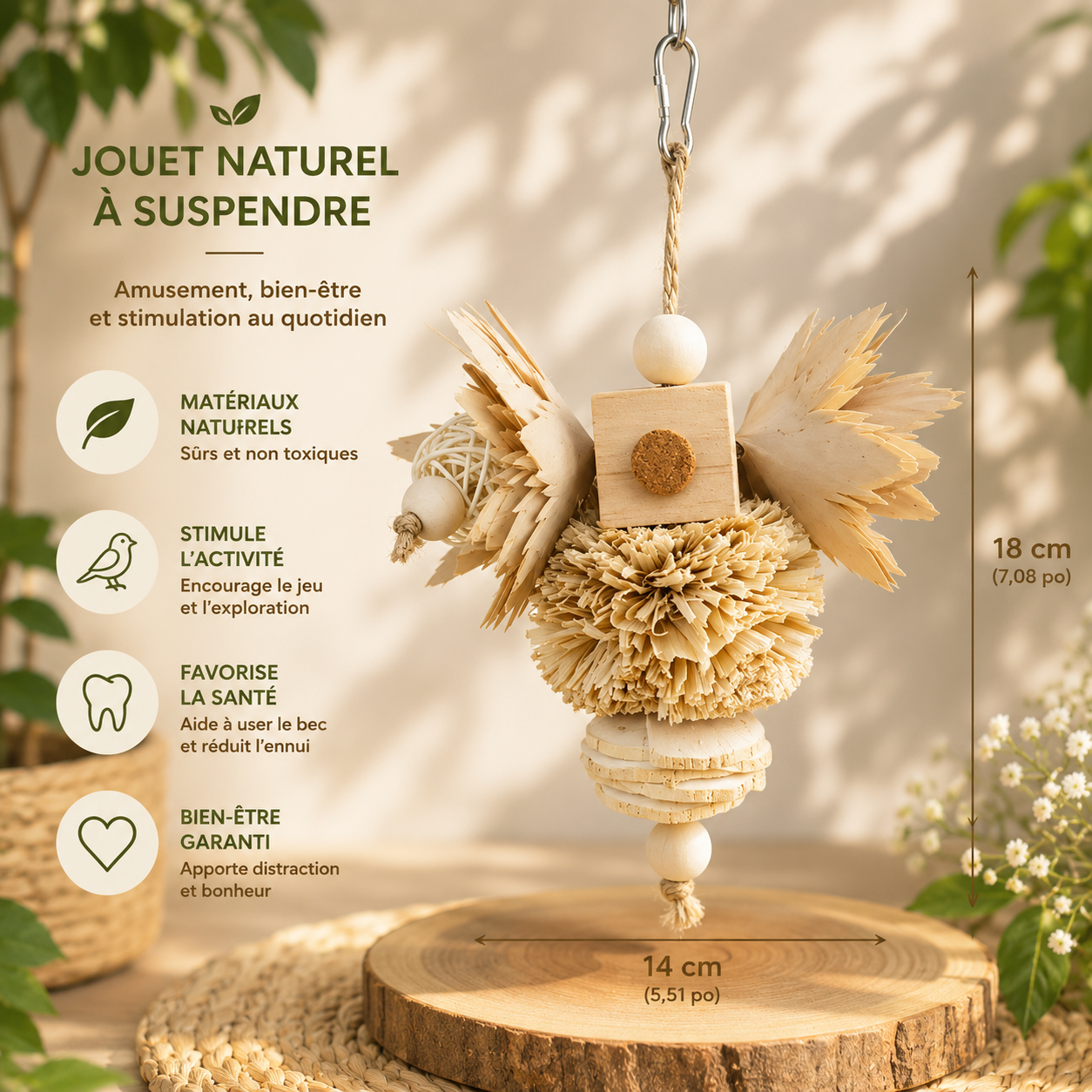 Jouet à mâcher en bois naturel pour perroquet