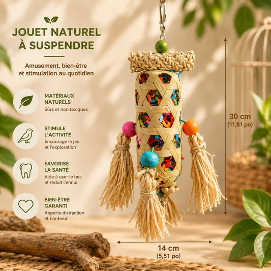Jouet à mâcher en bois naturel pour perroquet