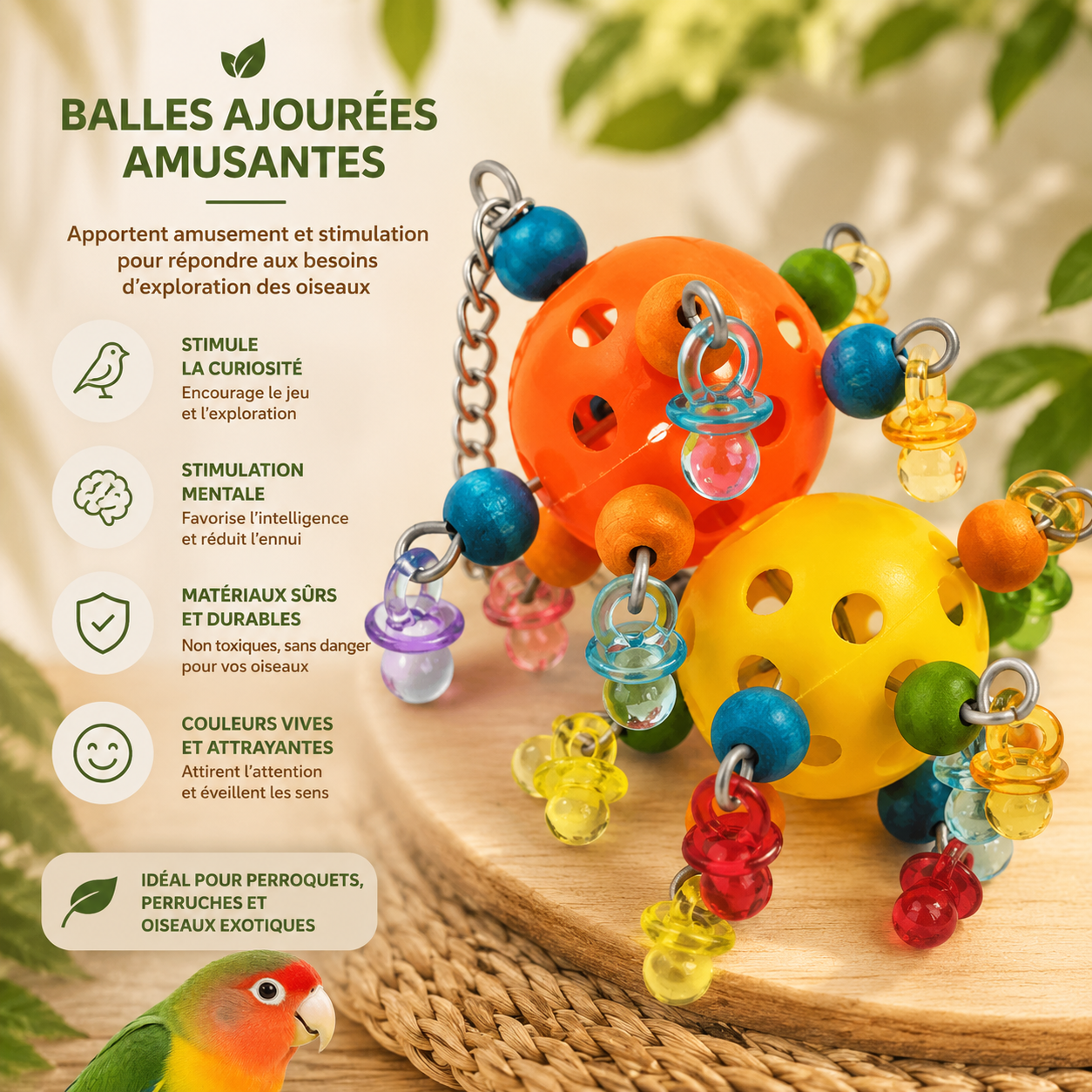 Balle de fourragement pour perruche et perroquet