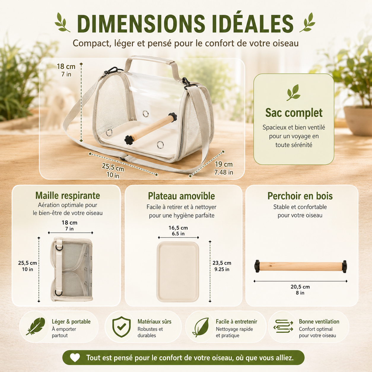 Sac de transport respirant pour oiseaux