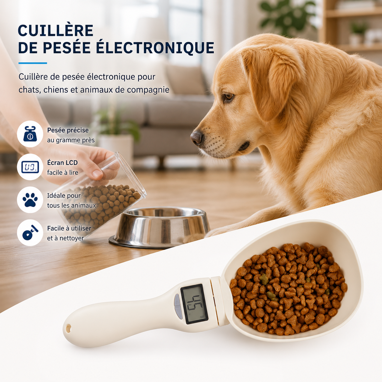 Cuillère doseuse électronique pour croquettes chien et chat