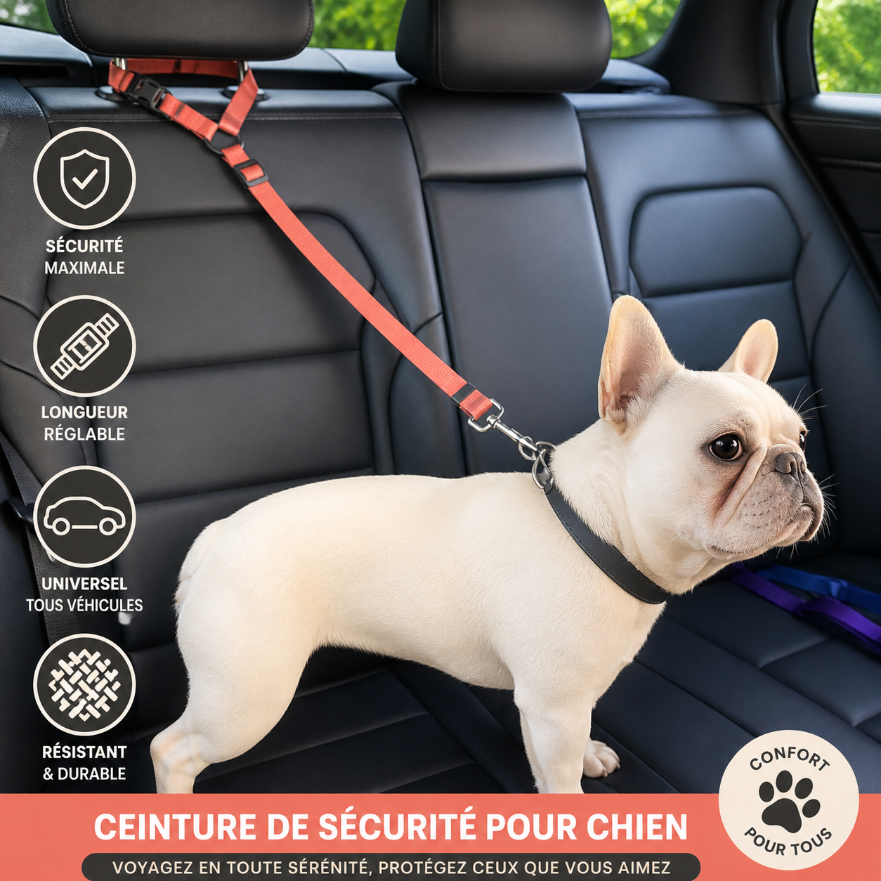 Ceinture de sécurité voiture pour chien