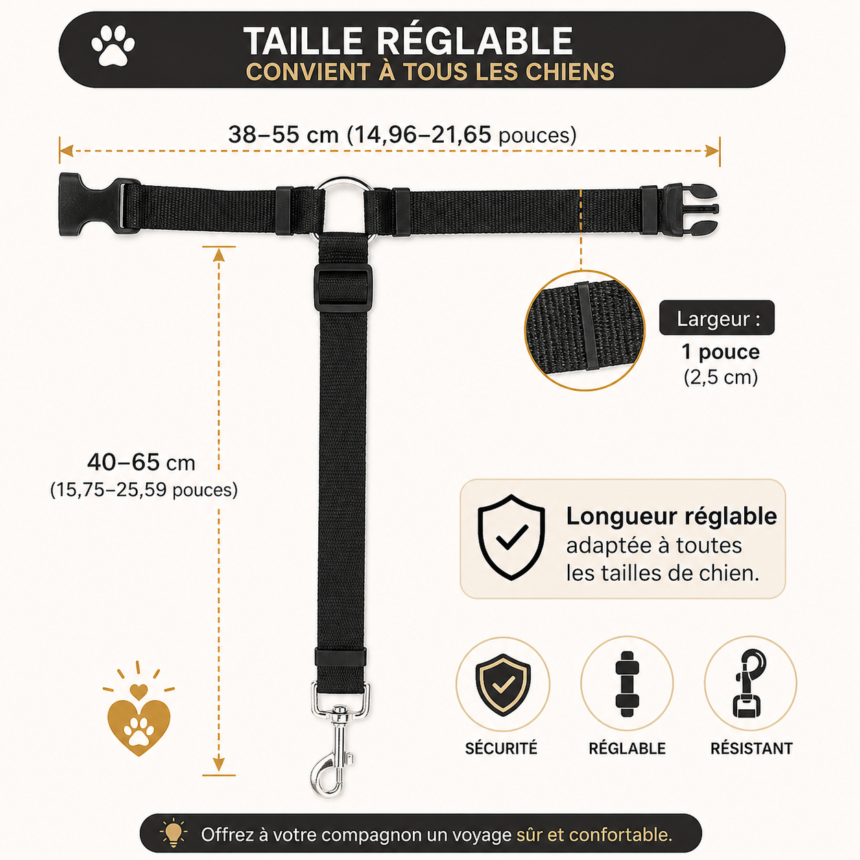 Ceinture de sécurité voiture pour chien