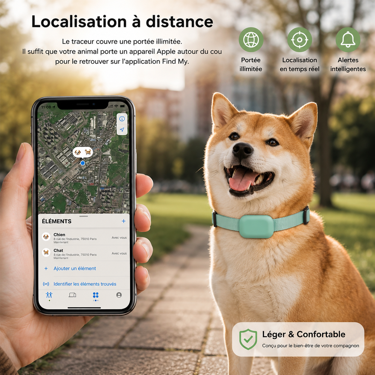 Médaille traceur Bluetooth pour chat