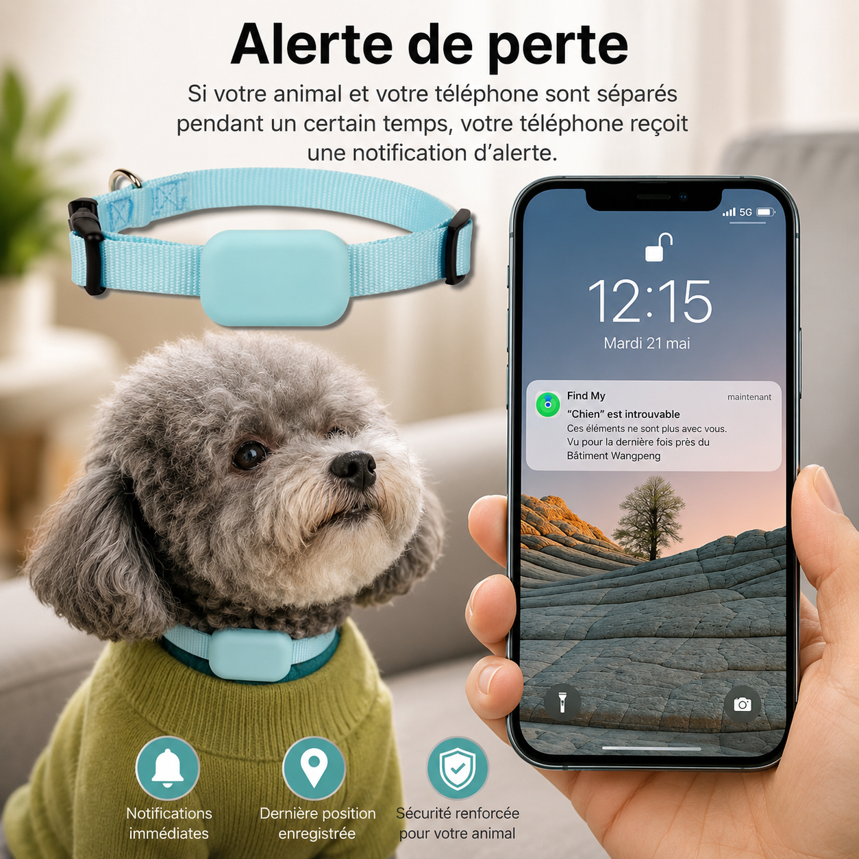 Médaille traceur Bluetooth pour chat