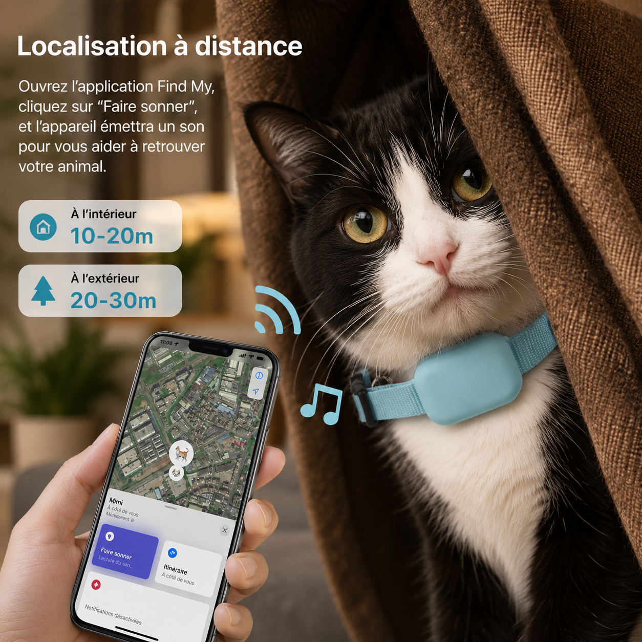 Médaille traceur Bluetooth pour chat