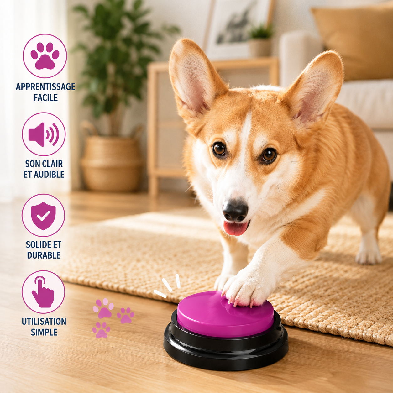 Bouton sonore enregistrable pour chien et chat