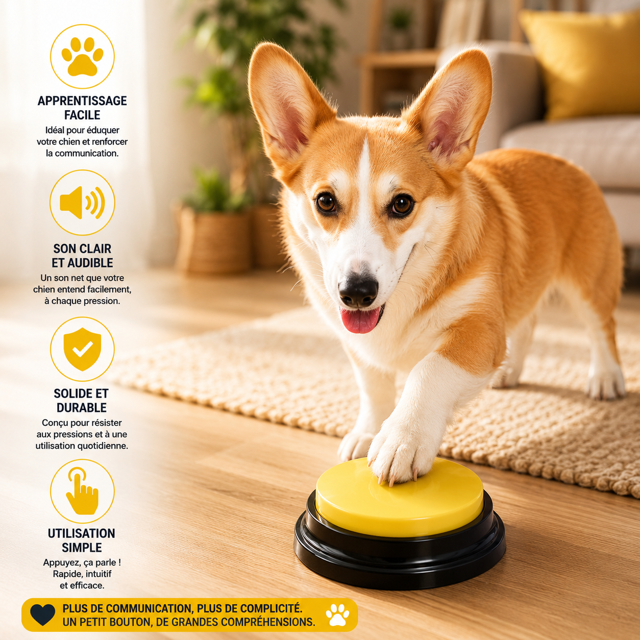 Bouton sonore enregistrable pour chien et chat