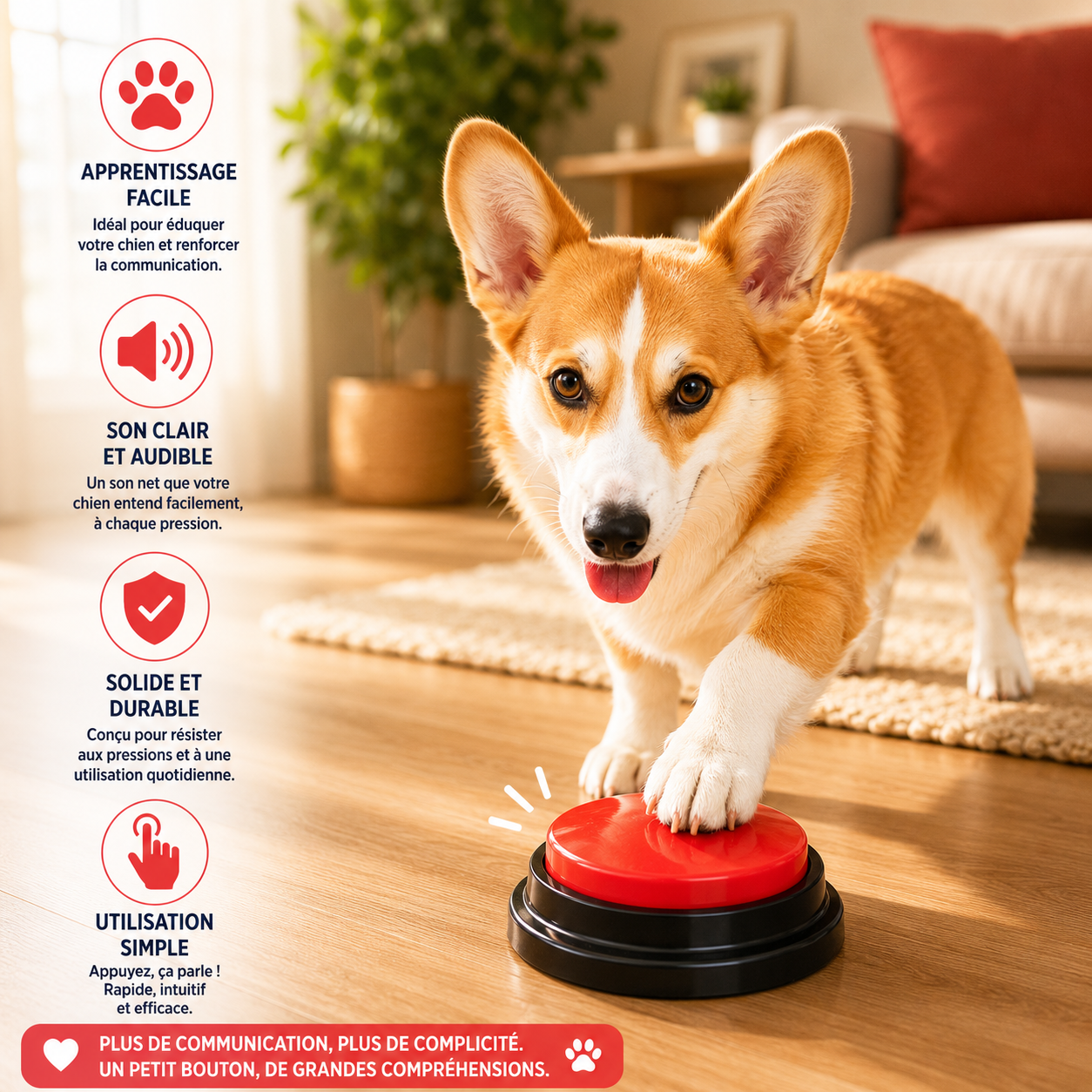 Bouton sonore enregistrable pour chien et chat
