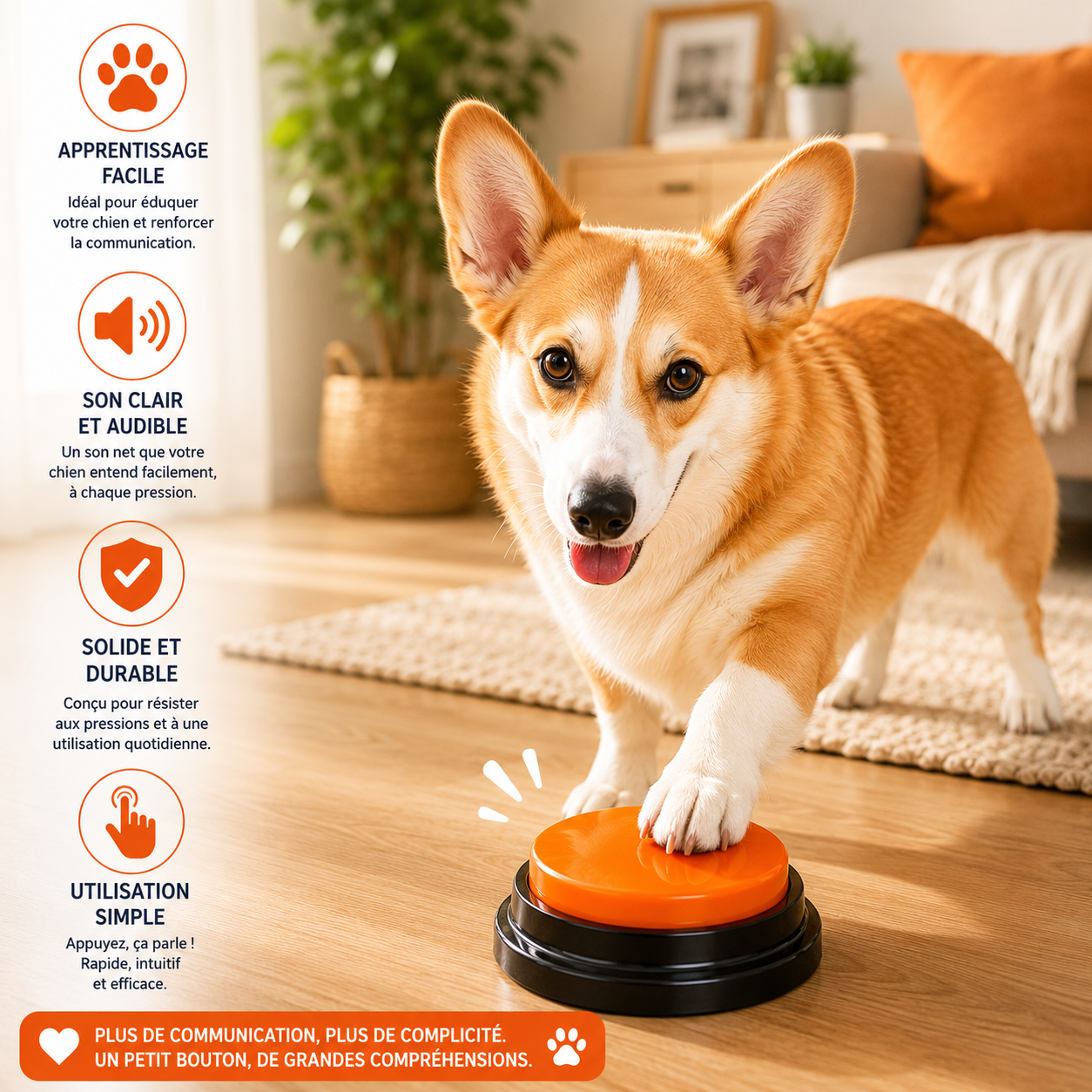 Bouton sonore enregistrable pour chien et chat
