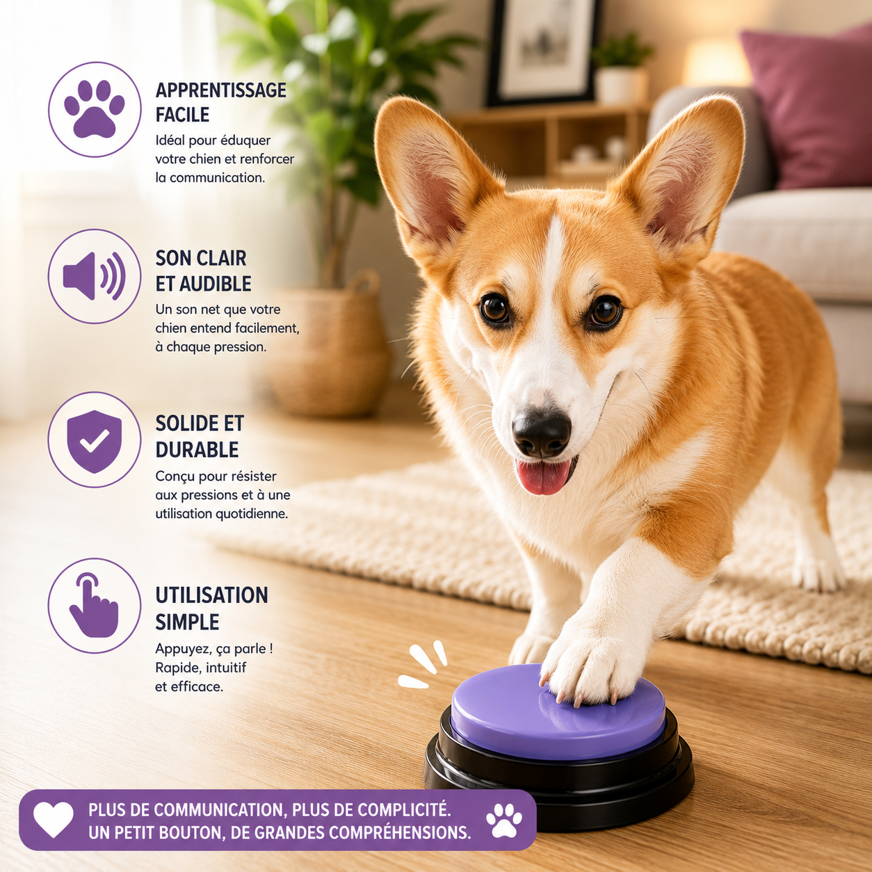 Bouton sonore enregistrable pour chien et chat